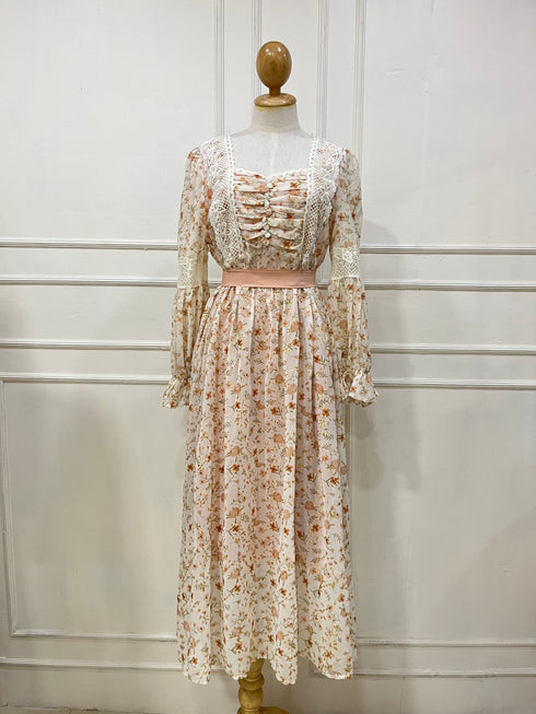 Floral Print Patchwork Embroidered Lacey Long Dress